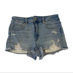 American Eagle Lace Distressed 8 Shorts Denim Hole